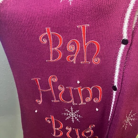 Holiday Time Plum Color Button up BAH HUM BUG Sweater Vest Lady Bugs Holiday XL - Picture 6 of 10